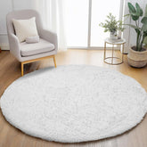 White Round Rug for Bedroom, 4x4 Fluffy Circle Area Rugs for Kids Room, Soft Shaggy Circular Carpet for Nursery Living Room, Non-Slip Home Decor Rug for Teen's Room