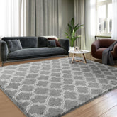 Plush Area Rug 4x6 Feet High Pile Rugs for Living Room, Ultra Soft Indoor Carpet for Bedroom, Kids Room, Playroom, Home Decor, Geometric, Light Grey/White