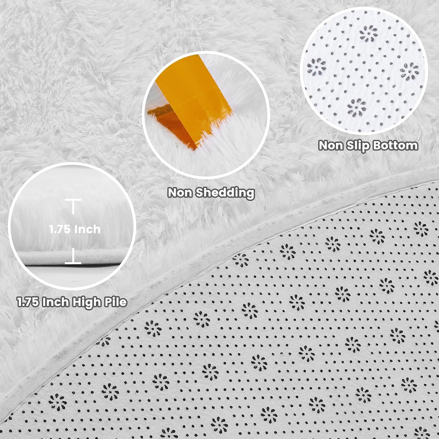 White Round Rug for Bedroom, 4x4 Fluffy Circle Area Rugs for Kids Room, Soft Shaggy Circular Carpet for Nursery Living Room, Non-Slip Home Decor Rug for Teen's Room