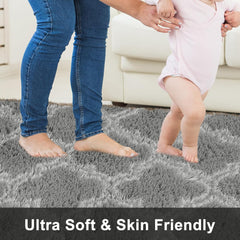 Plush Area Rug 4x6 Feet High Pile Rugs for Living Room, Ultra Soft Indoor Carpet for Bedroom, Kids Room, Playroom, Home Decor, Geometric, Light Grey/White
